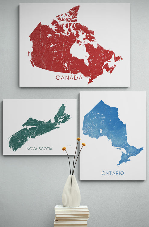 Canada, Nova Scotia and Ontario map art prints by Maps As Art.