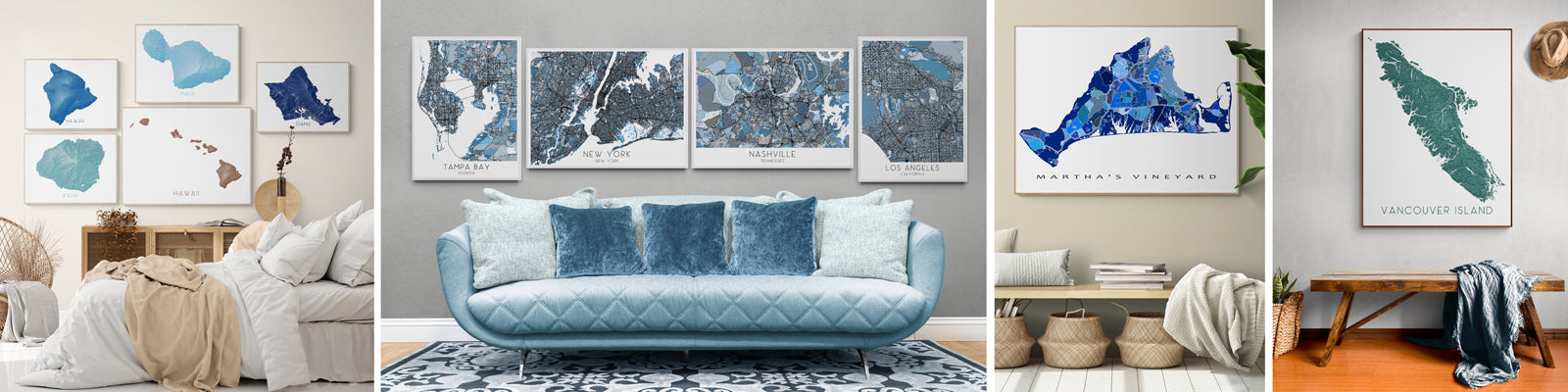Assorted map art prints by Maps As Art.