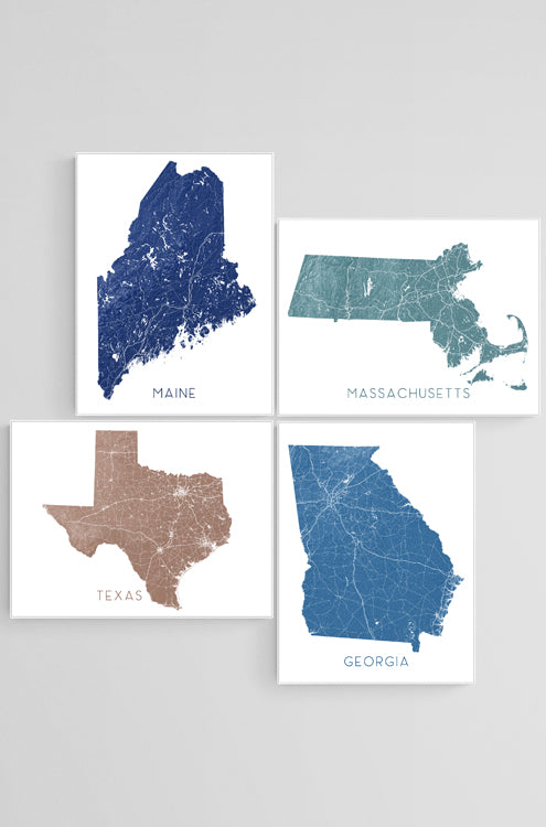 Maps As Art USA State map prints and posters.