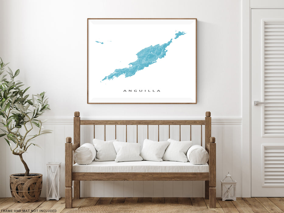 Anguilla map print close-up with natural landscape and main roads from Maps As Art.