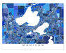 Madison, Wisconsin map art print in blue shapes designed by Maps As Art.