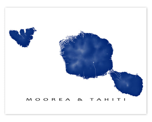 Tahiti and Moorea map print with natural landscape and main island roads designed by Maps As Art.