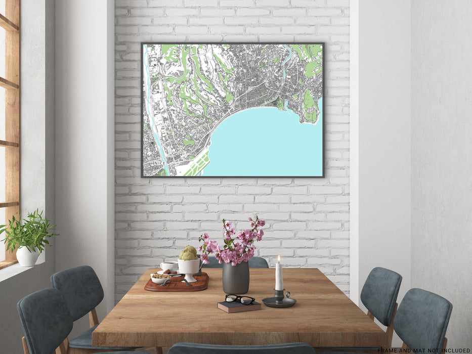 Nice, France city map print with streets and buildings by Maps As Art.