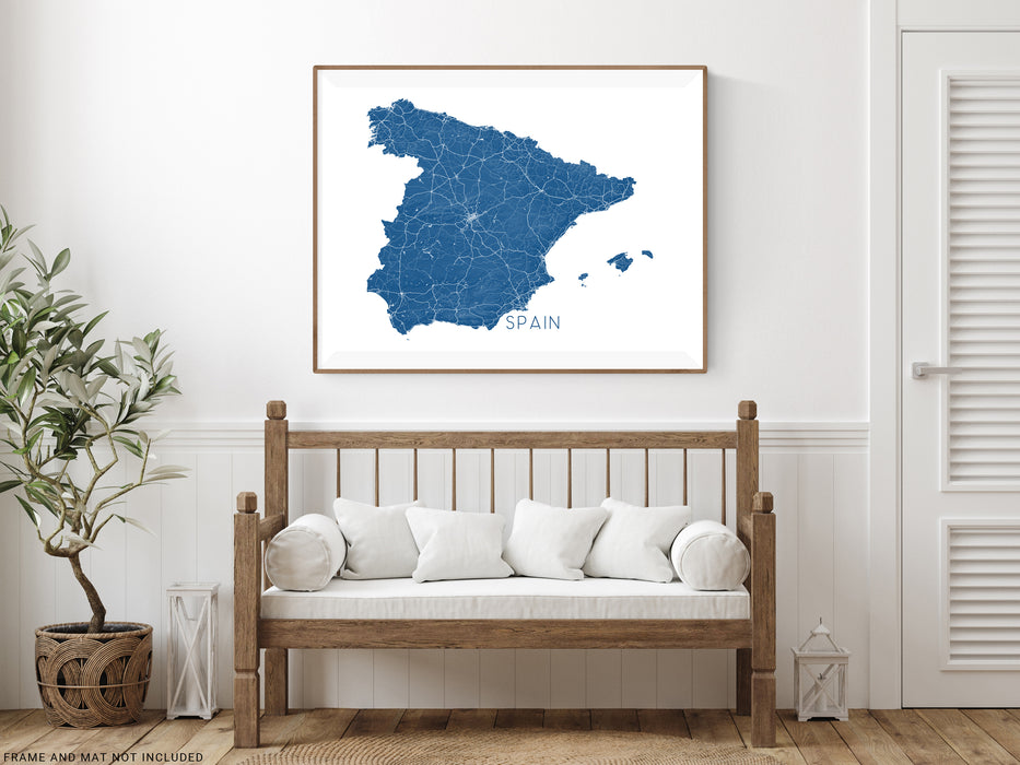 Spain Map Print - Map of Spain Wall Art Poster, Country Maps, Barcelona, Madrid