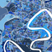 Brisbane, Australia map art print in blue shapes designed by Maps As Art.