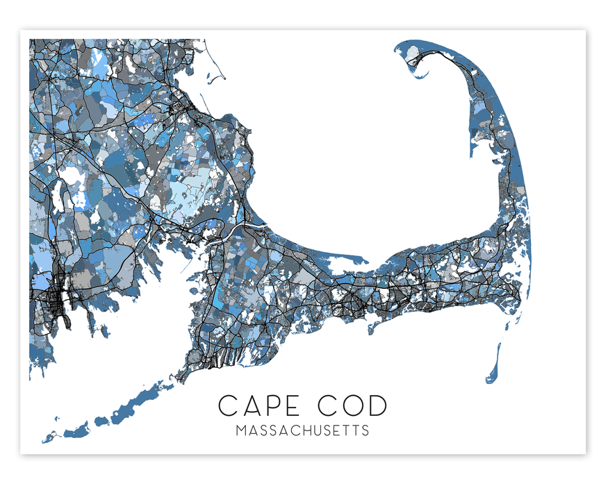 Cape Cod Map Print Poster - Blue Geometric Cape Cod Wall Art Prints, Massachusetts
