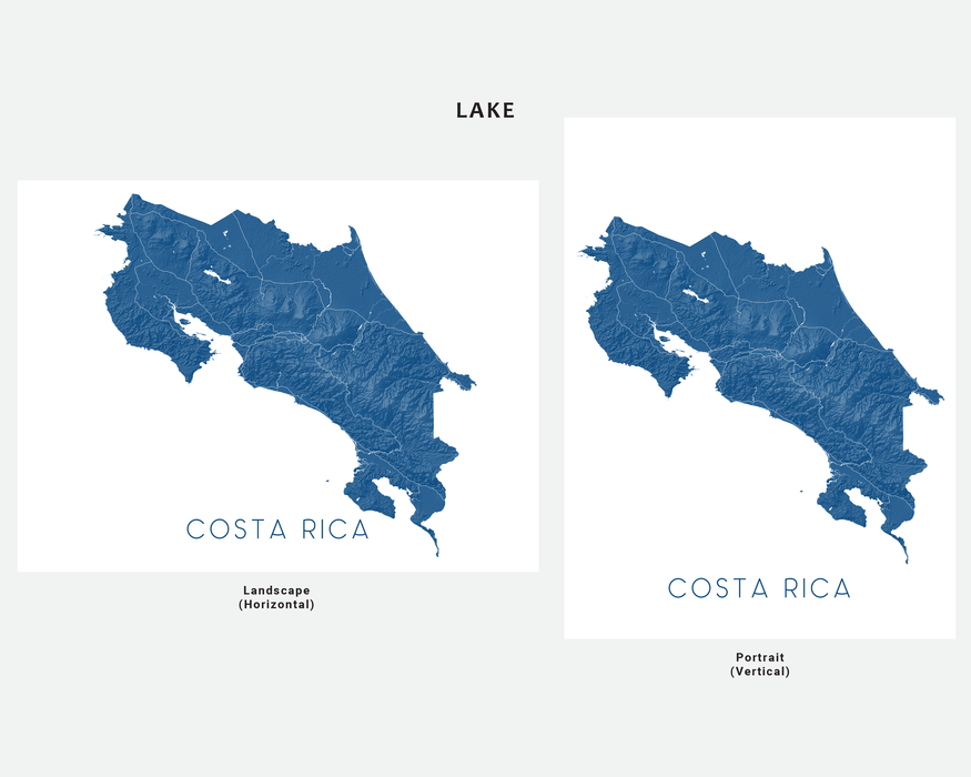 Costa Rica map print in Lake by Maps As Art.