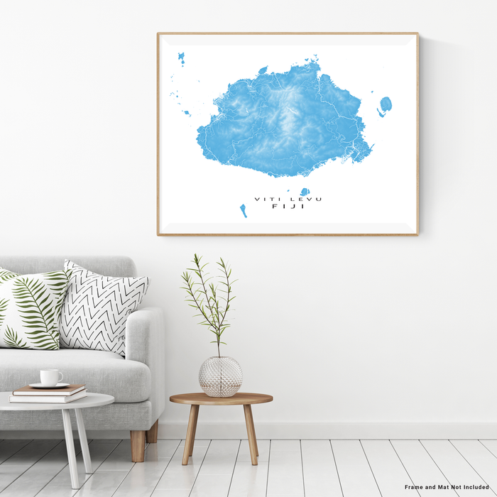 Fiji map print with natural island landscape and main roads in Malibu designed by Maps As Art.