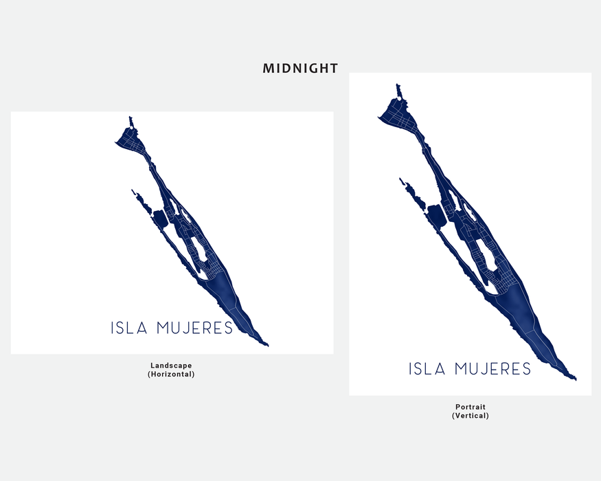 Isla Mujeres Mexico map print in Midnight by Maps As Art.