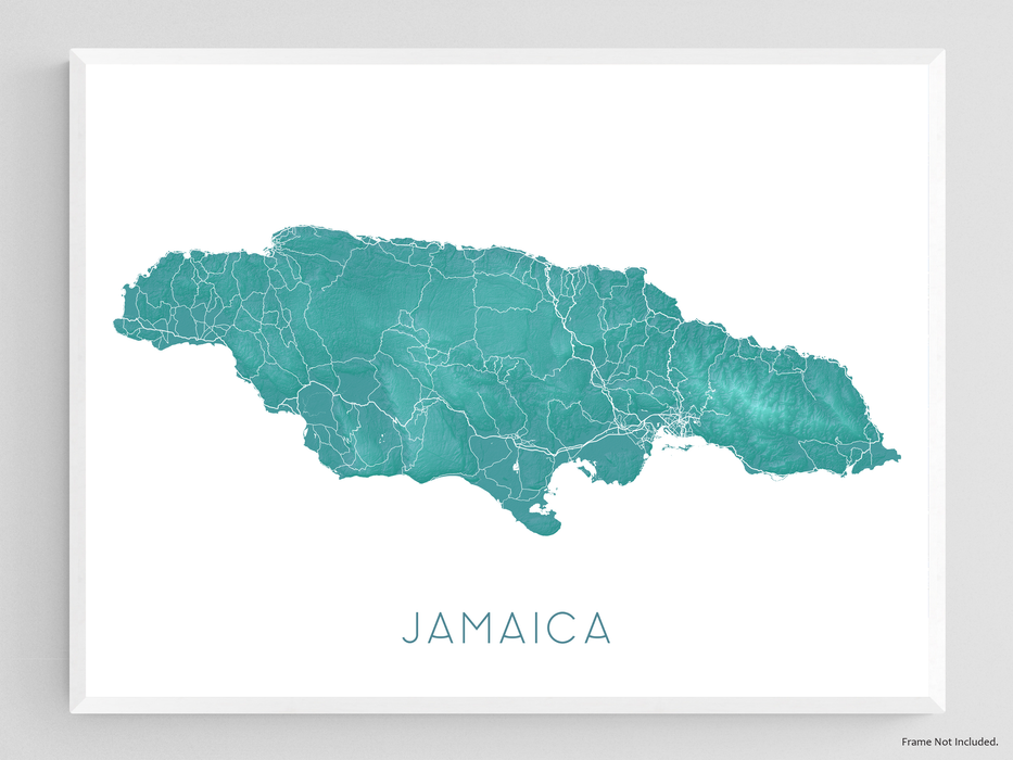Jamaica map print in turquoise by Maps As Art.