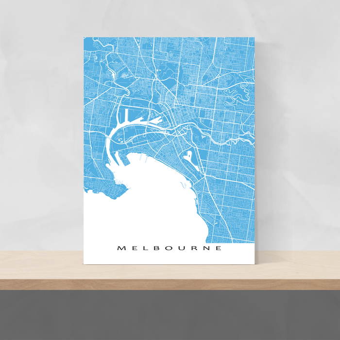 Melbourne, Australia map print with city streets and roads in Malibu designed by Maps As Art.