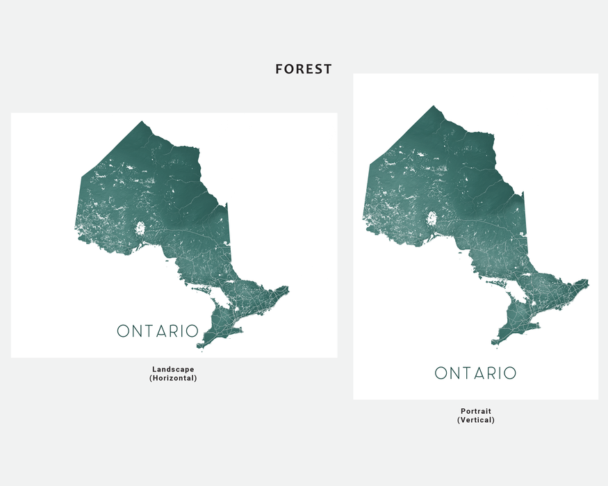 Ontario map print in Forest by Maps As Art.