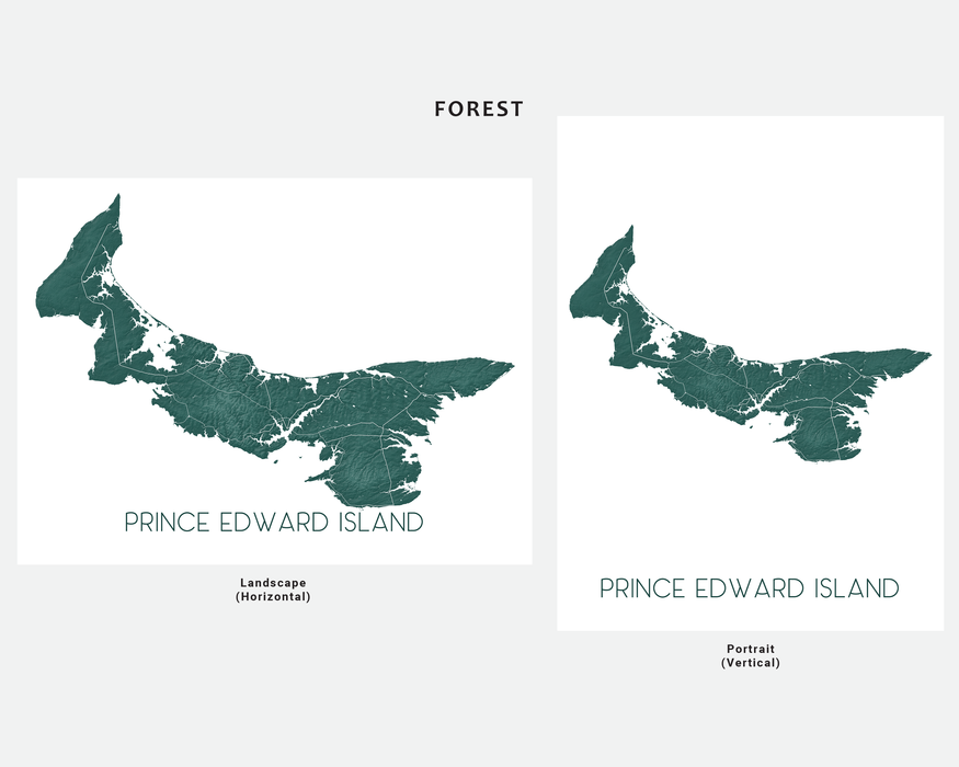 Prince Edward Island map print in Forest by Maps As Art.