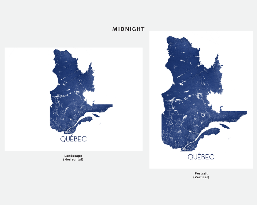 Quebec map print in Midnight by Maps As Art.