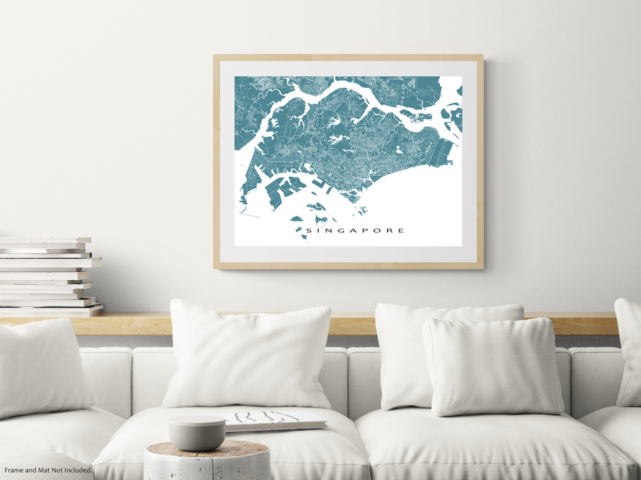 Singapore map print with streets and roads designed by Maps As Art.