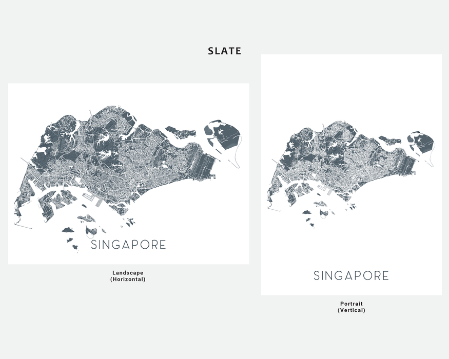 Singapore map print in Slate by Maps As Art.