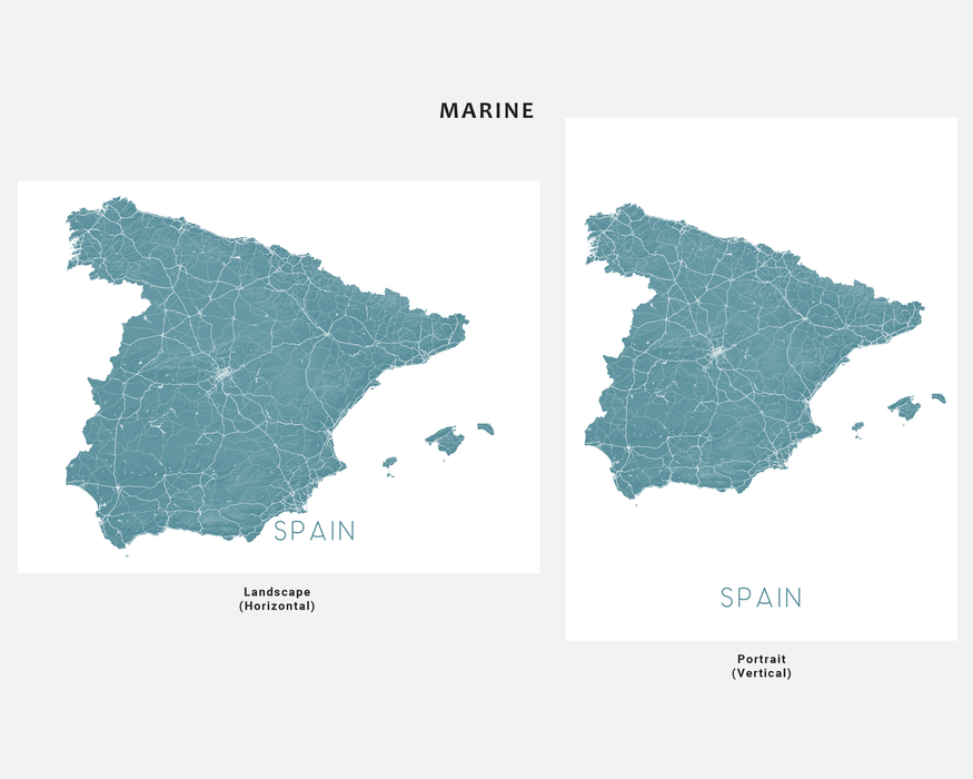 Spain map print in Marine by Maps As Art.
