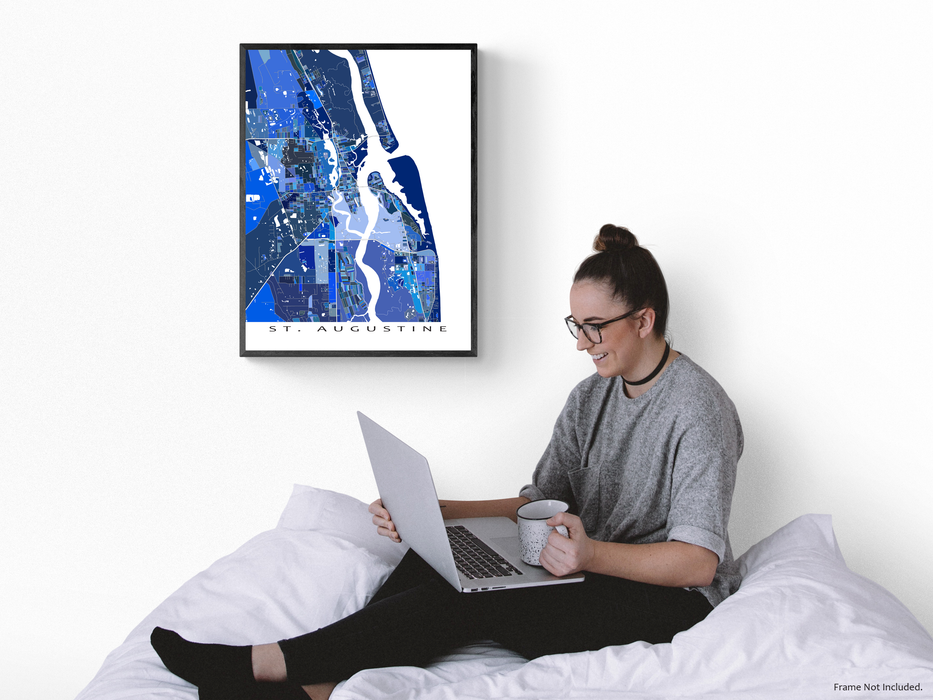 St. Augustine, Florida map art print in blue shapes designed by Maps As Art.
