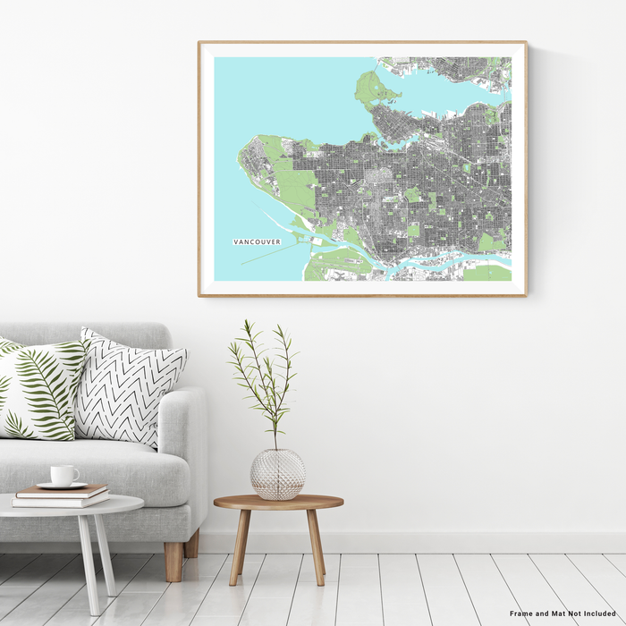 Vancouver, BC, Canada map art print with city streets and buildings from Maps As Art.