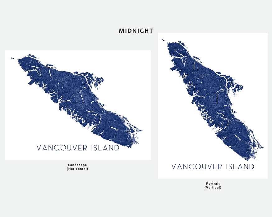 Vancouver Island map print in Midnight by Maps As Art.