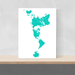 World map print with country boundaries in Turquoise designed by Maps As Art.