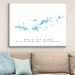 Framed map of British and US Virgin Islands on a wall above a beige sofa with light blue pillows.