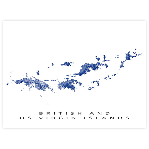 Map of British and US Virgin Islands in blue on a white background