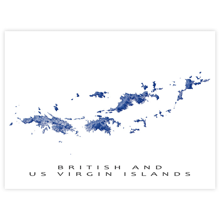 Map of British and US Virgin Islands in blue on a white background