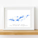 Framed map of British and US Virgin Islands on a white wall