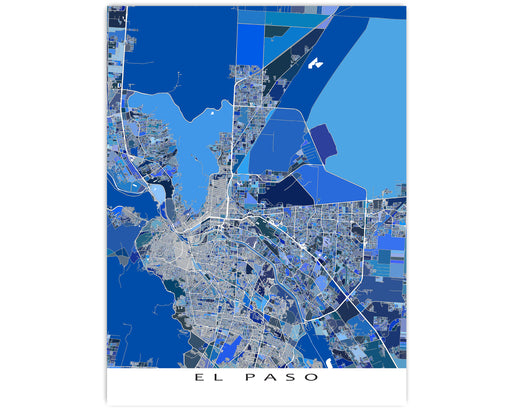 El Paso, Texas city map print poster with a blue geometric design by Maps As Art.