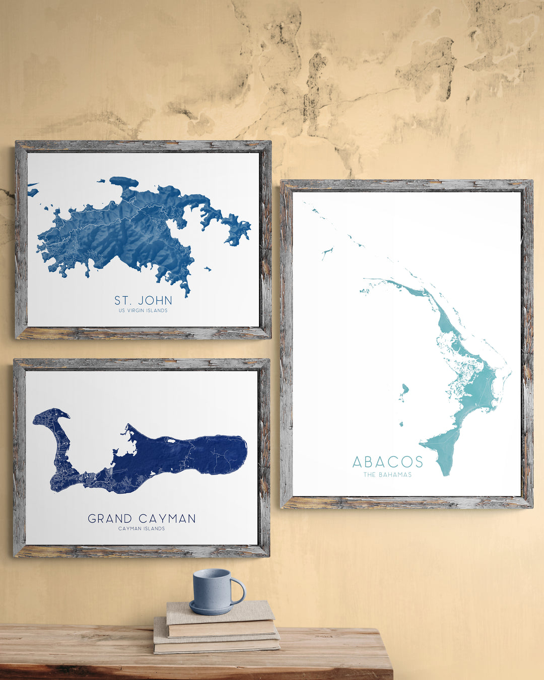 Caribbean islands map prints and posters by Maps As Art.