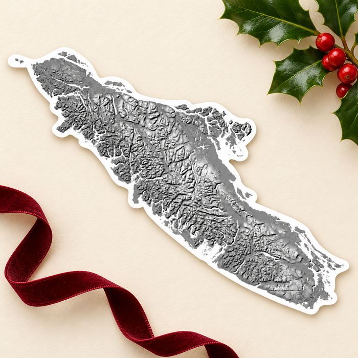 Vancouver Island Topographic Vinyl Sticker: Black & White, Waterproof
