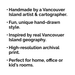 Text describing a Vancouver Island-themed product with artistic and geographical inspiration.