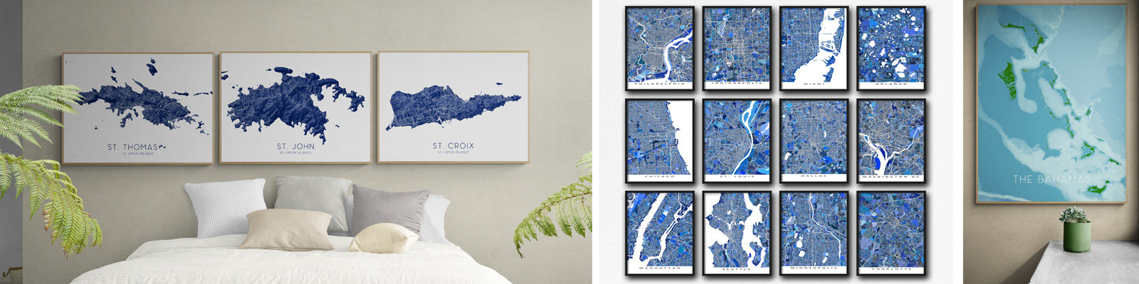 Assorted map art prints by Maps As Art.