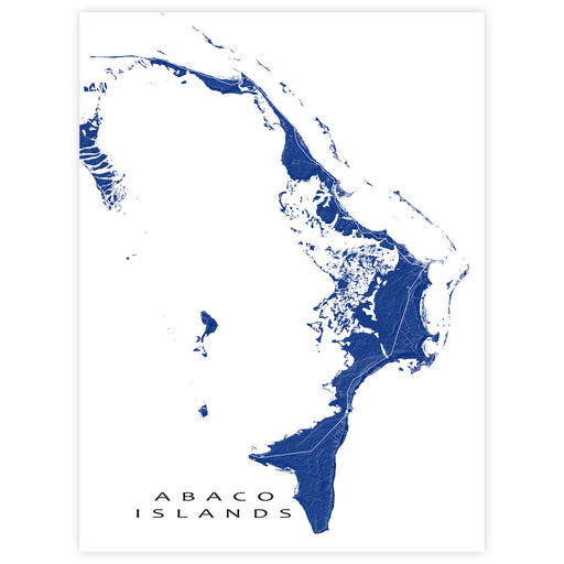 Map of Abaco Islands in blue on a white background
