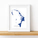 Framed map of Abaco Islands on a white wall