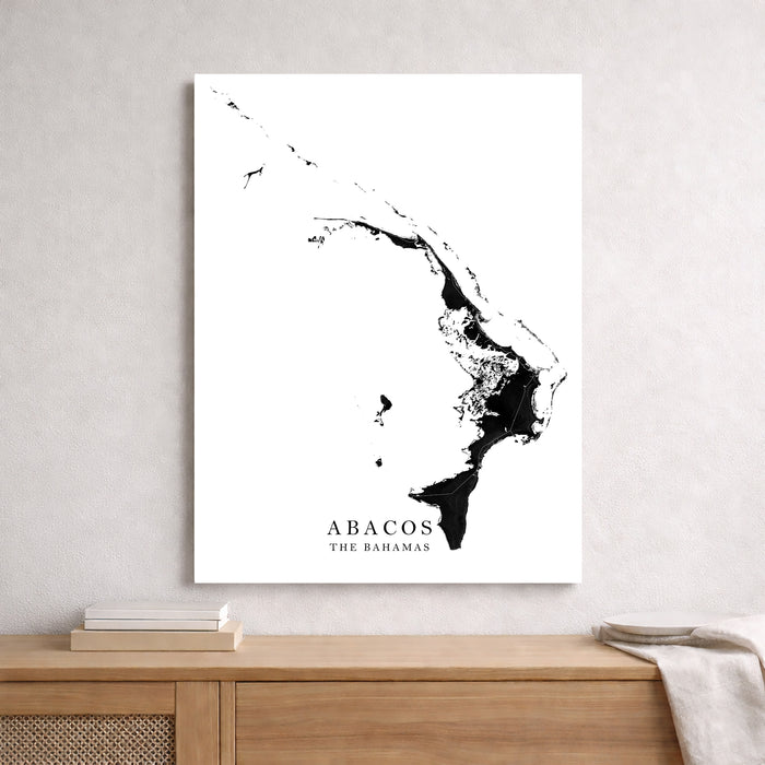 Abaco Islands Map Print: Black & White Bahamas Wall Art Poster
