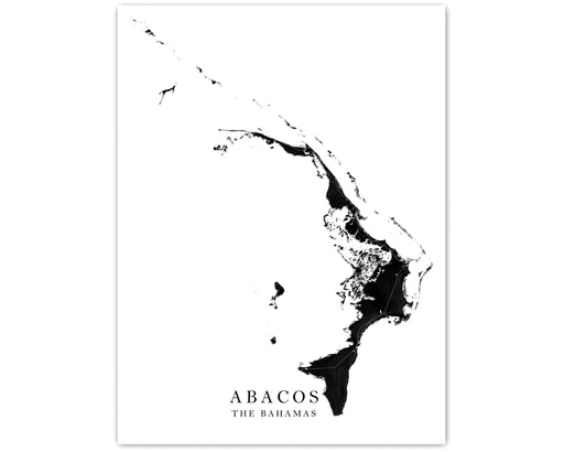 Abacos, The Bahamas map wall art print with a black and white landscape design by Maps As Art.