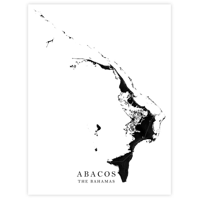 Abaco Islands Map Print: Black & White Bahamas Wall Art Poster
