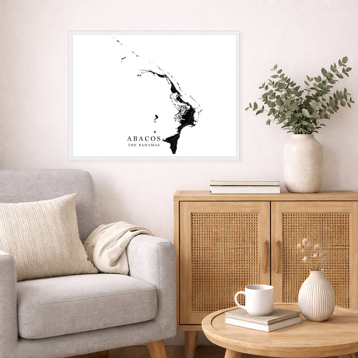 Abaco Islands Map Print: Black & White Bahamas Wall Art Poster