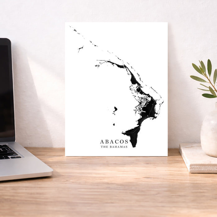 Abaco Islands Map Print: Black & White Bahamas Wall Art Poster
