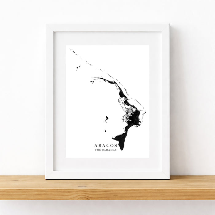 Abaco Islands Map Print: Black & White Bahamas Wall Art Poster
