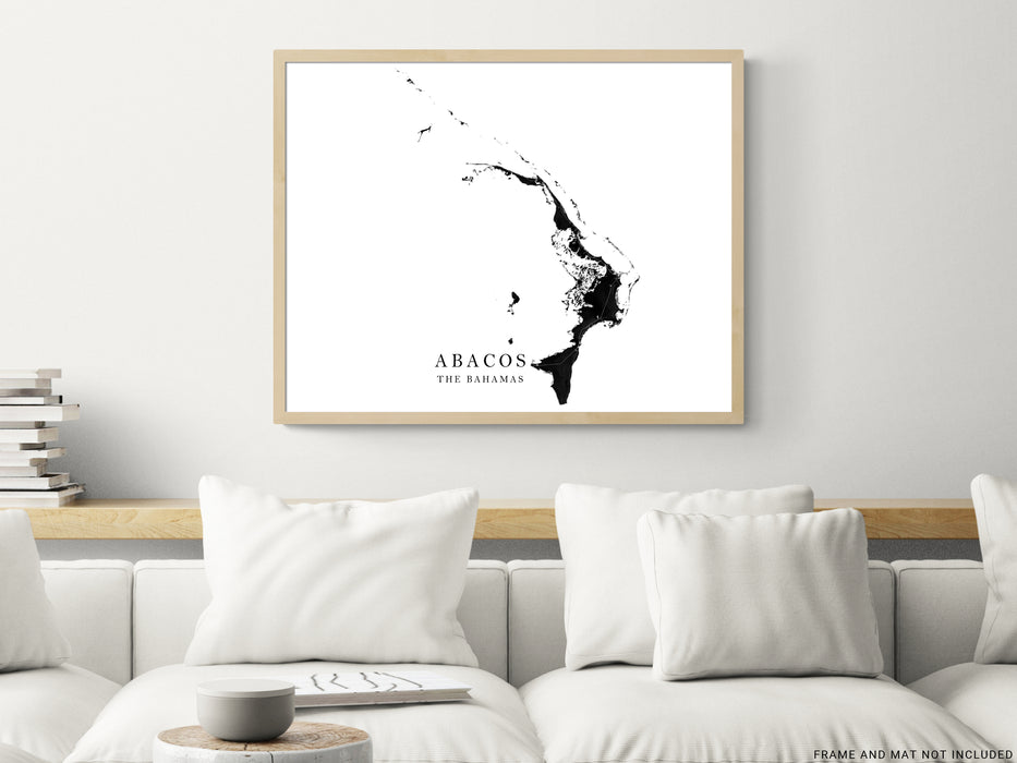 Abacos, The Bahamas map wall art print with a black and white landscape design by Maps As Art.