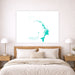 Bedroom with a map of Abacos on the wall above a bed.