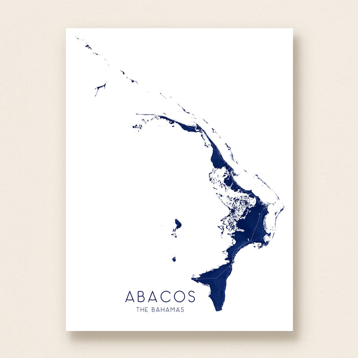 Map of Abacos, The Bahamas, displayed on a beige background