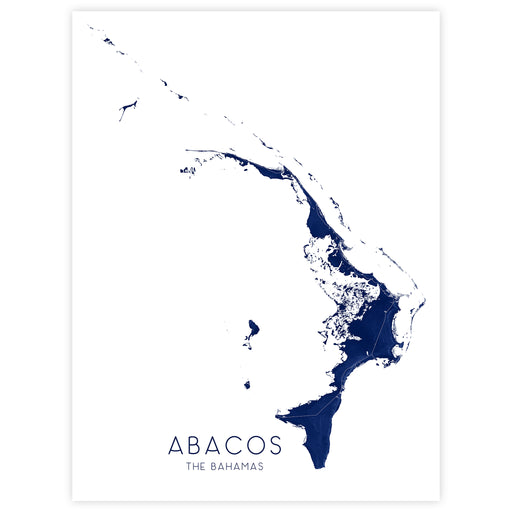 Map of Abacos, The Bahamas in black and white.