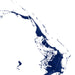 Satellite image of a coastal area with blue water and white landmasses