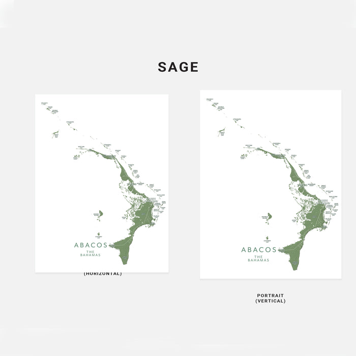 Two maps of Abacos, Bahamas, one horizontal and one vertical, on a white background with 'SAGE' text.
