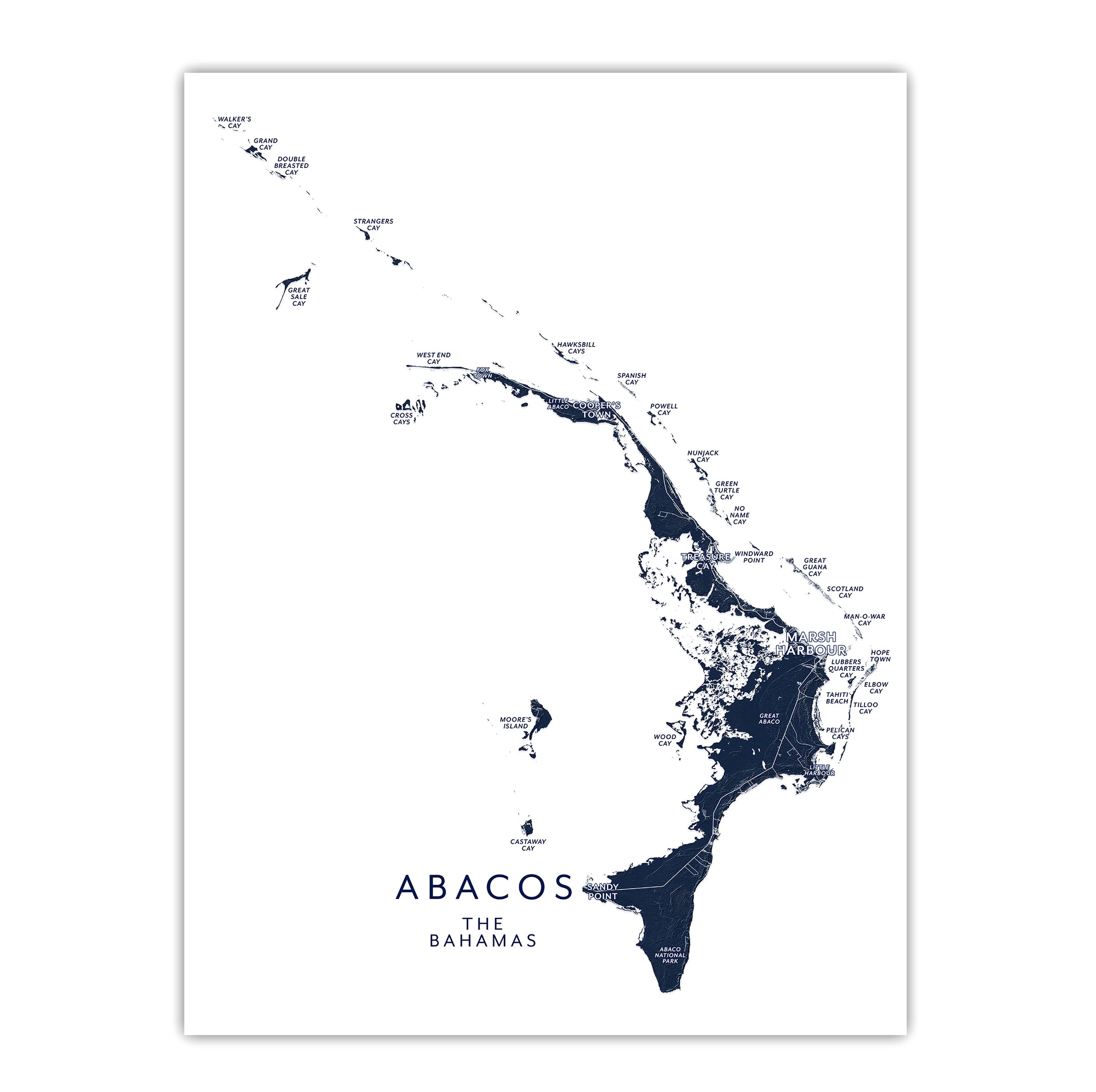 Abaco Map Layout Abacos Islands Map Print: Labeled Bahamas Wall Art Poster — Maps As Art