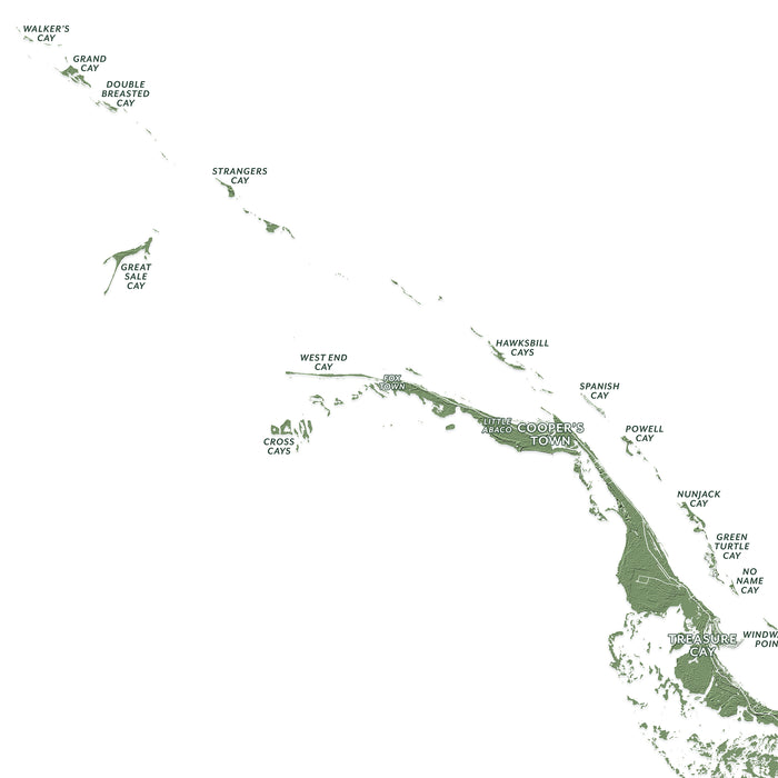 Map of a coastal area with various locations labeled on a white background